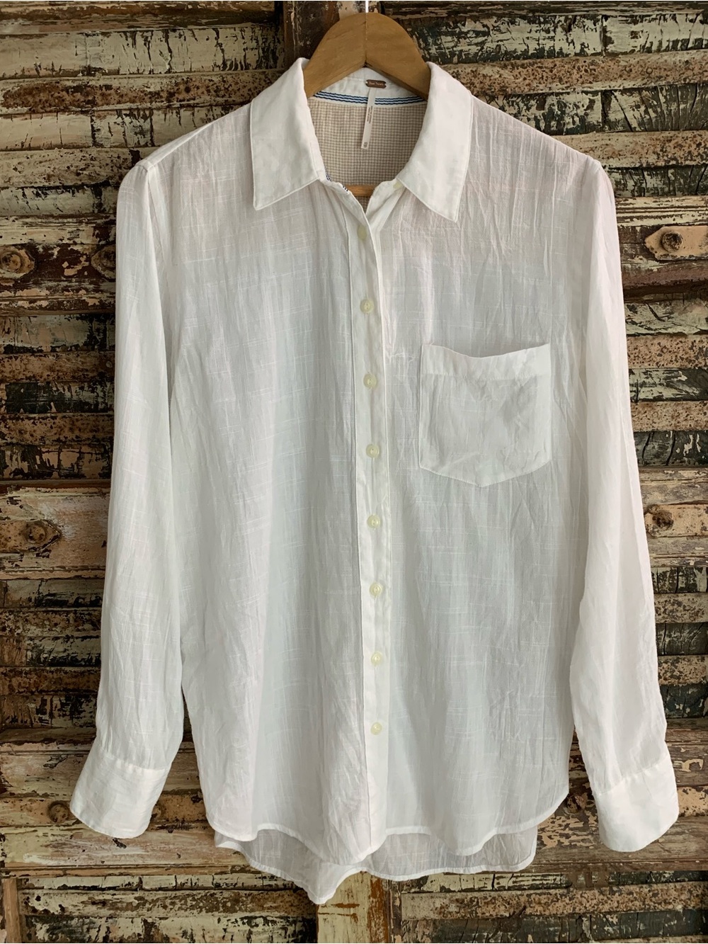 Free People White Lightweight Button-Up Shirt, Summer Minimalist, Resortwear, XS